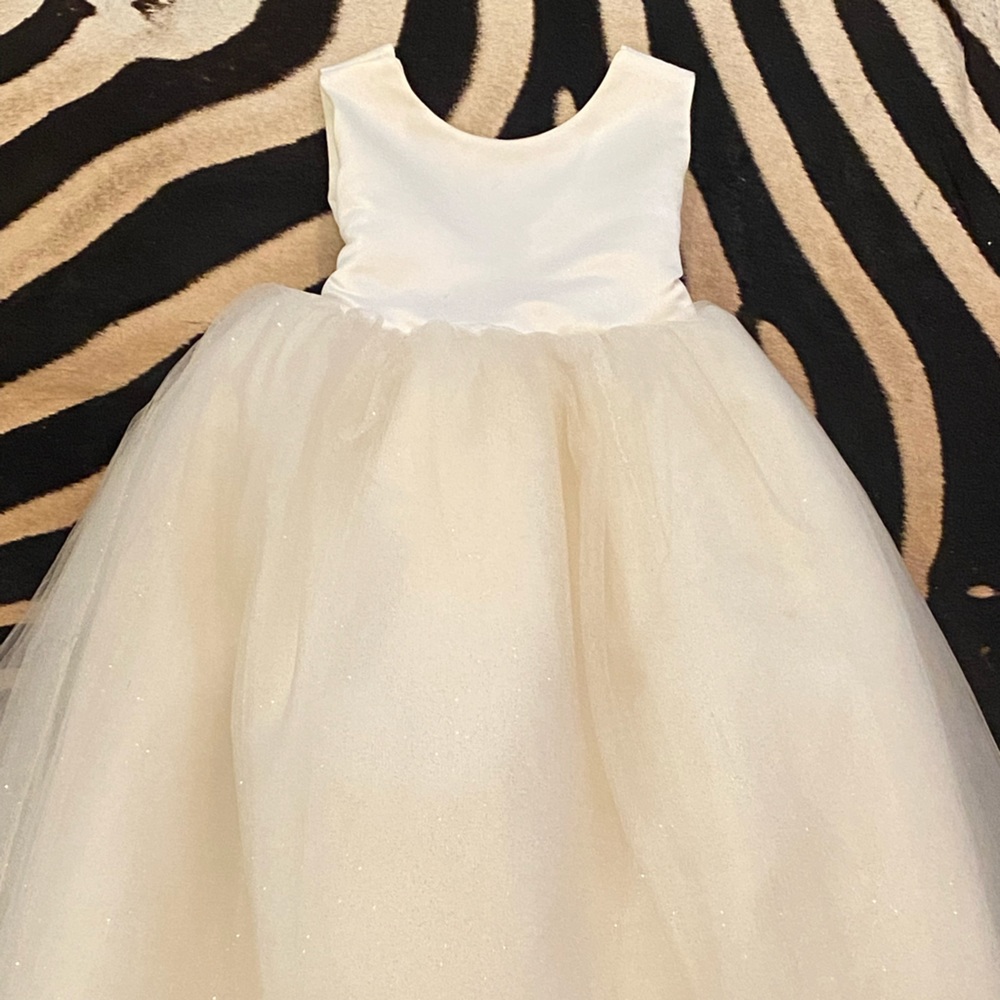 Custom Size 3T Off White flower girl dress 100% satin bodice & toile skirt